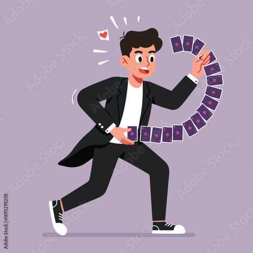 Magician performing card flourish
