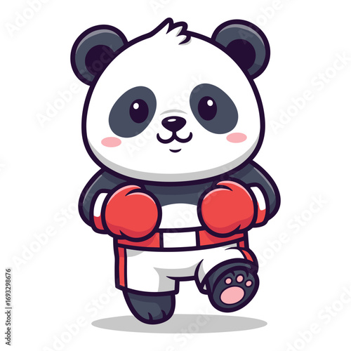 Cute Panda Bear Cartoon Character Boxing with Red Gloves Sports Illustration Design