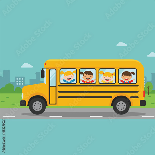 Kids waving from the school bus