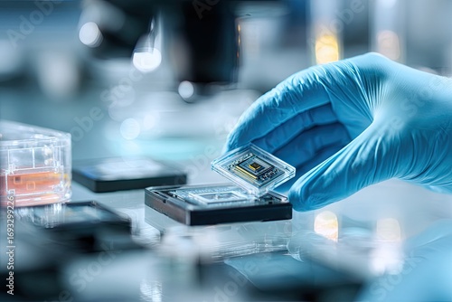 Scientist handling microchip