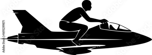 Monochrome riding jet783 vector illustration black and white minimalist aviation artwork