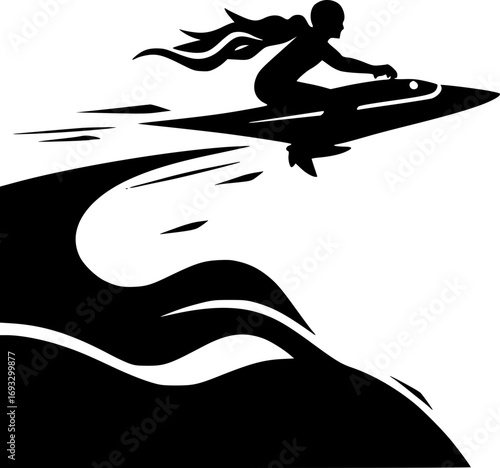 Jet535 airplane in flight monochrome aviation transportation vector illustration black and white minimalistic design aerodynamics speed travel technology industry
