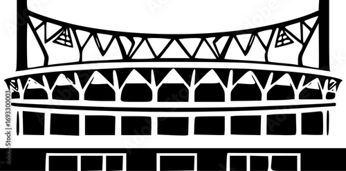 Monochrome minimalist stadium illustration vector black and white sports arena architecture design graphic art modern geometric abstract athletics competition event seating structure urban landscape b