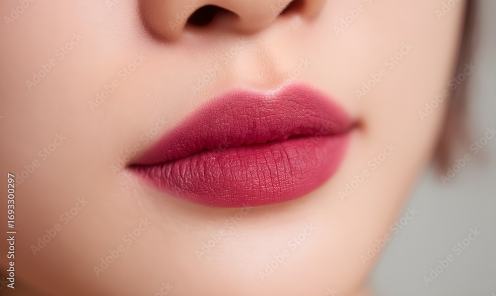 Obraz premium full lips with powdery matte lipstick, diffused gradient edges