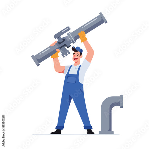 Plumber holding pipe