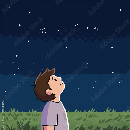 Boy gazes at stars