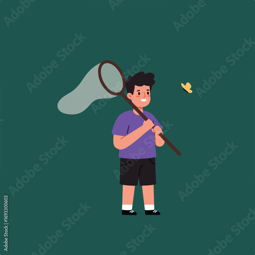 Boy chasing butterfly