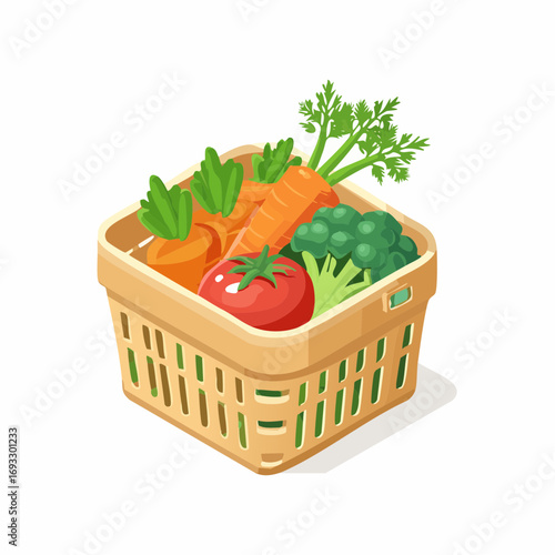 Isometric Fresh Vegetable Basket Full of Natural and Healthy Food Illustration