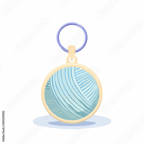 Flat Cartoon Ball of Yarn in Keychain with Ring Accessory