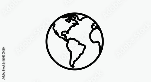 Earth globe outline isolated on white background, representing the world map