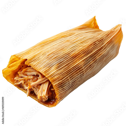 Traditional Tamales Wrapped in Corn Husk with Shredded Meat Filling