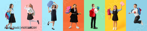 Set of little students on c...