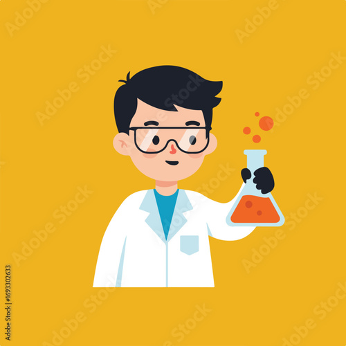 Cartoon scientist with beaker