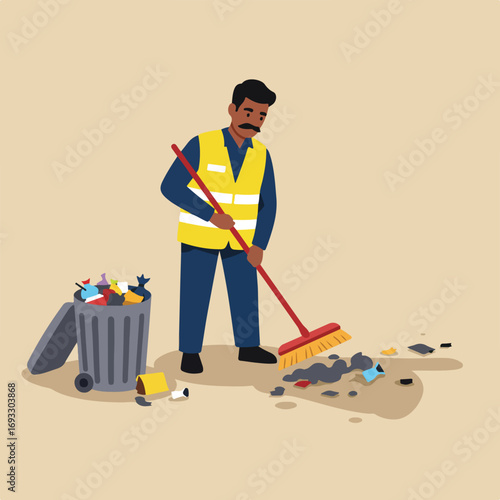 Street cleaner sweeps debris