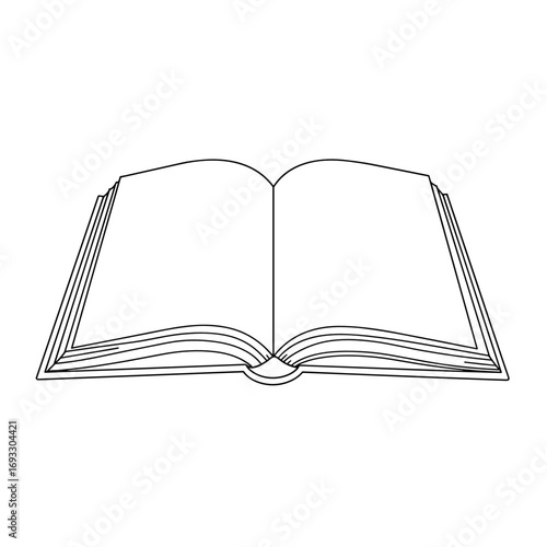Empty Book Icon. Open blank book in outline style, transparent background. Knowledge, untold stories, creativity space, journaling, education concept, beginning of writing or imagination