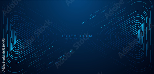 Abstract blue glowing geometric lines on dark blue background. Modern futuristic graphic. Hi-tech digital technology concept. Vector illustration