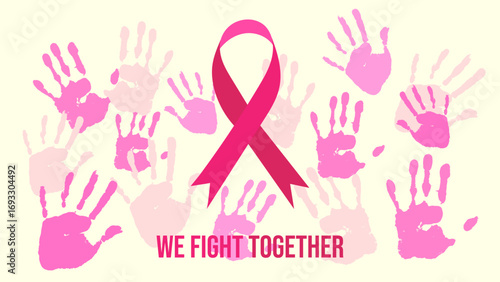 Breast Cancer Awareness Month. Pink ribbon symbol. Design postcard, banner, poster, and social media post. Vector illustration.