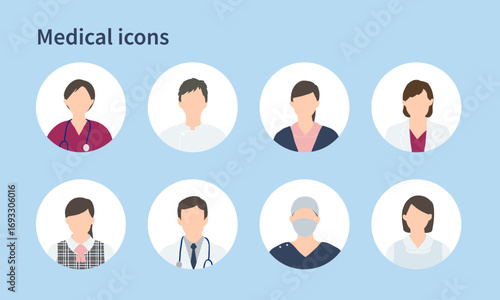医療従事者アイコンセット / Medical staff icons with background