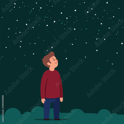 Stargazer boy looks at sky