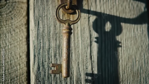 Wallpaper Mural Antique key on wooden door Torontodigital.ca