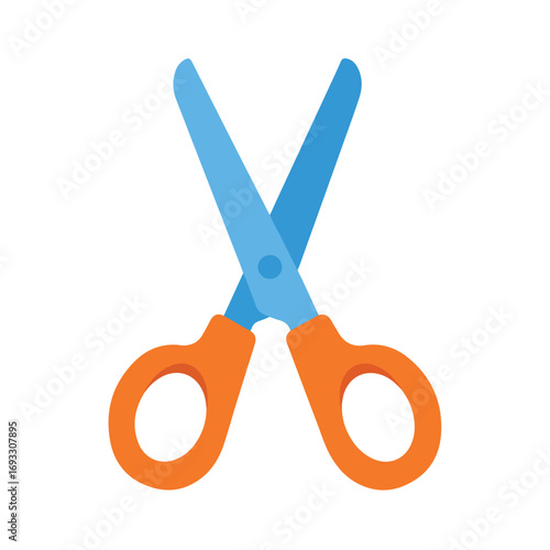 Open blue scissors, orange handles