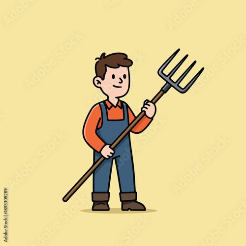 Cartoon farmer with pitchfork