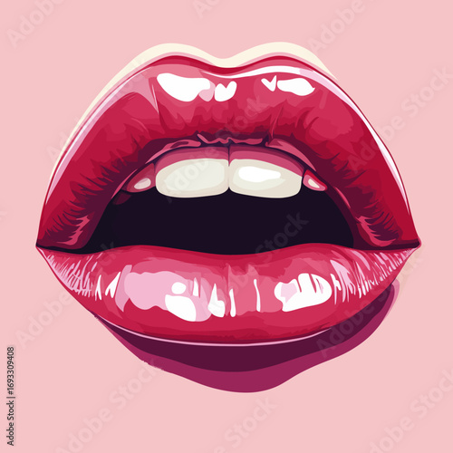 Wave sound speech is incorporated into a modern illustration of abstract linear color lips logo