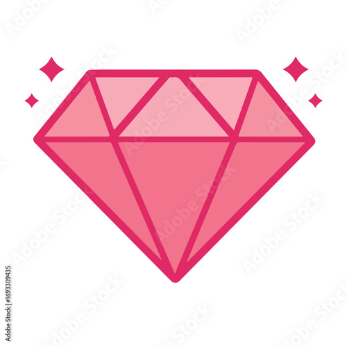 A pink diamond with facets and sparkles around it