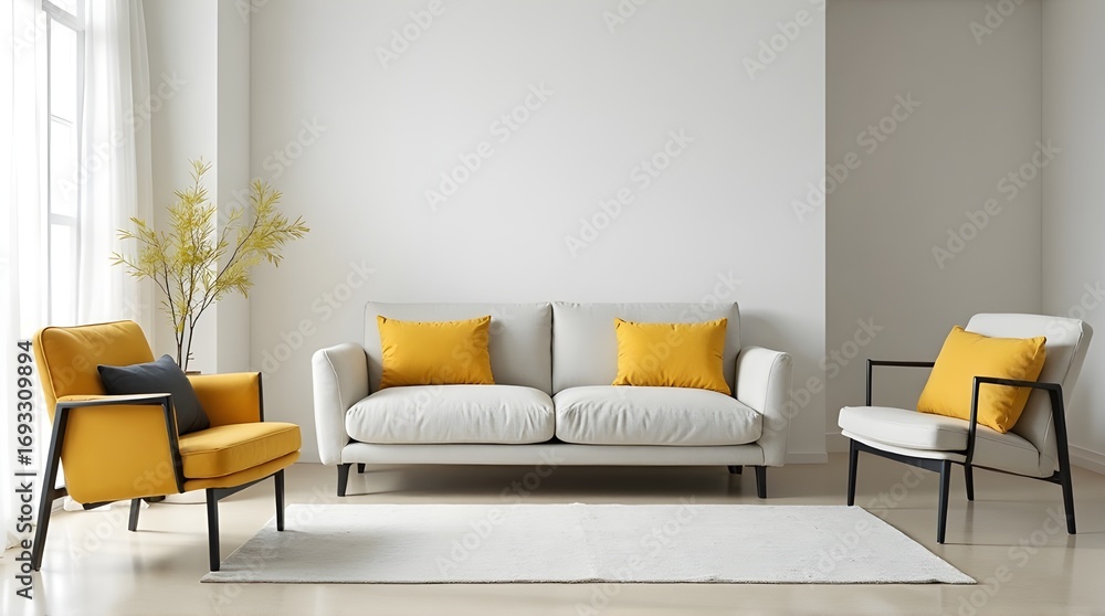 Fototapeta premium Brighten your home with cozy seating and stylish decor in this inviting living room space