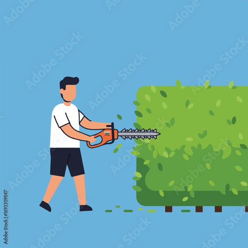 Man trimming hedge