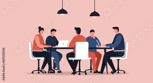 Diverse team of professionals collaborating in a modern office meeting room. Ideal for business, teamwork, and corporate strategy concepts.