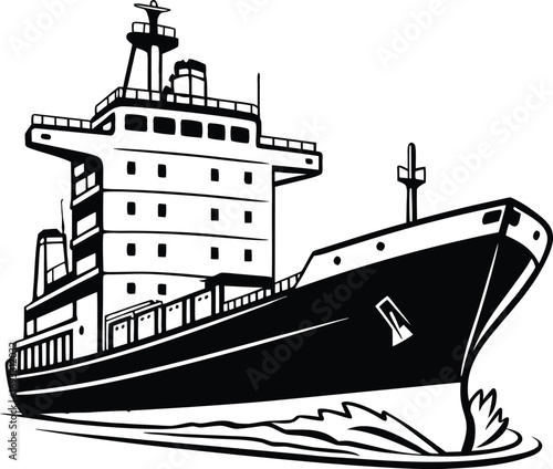 Front view cargo ship silhouette isolated on white background vector design