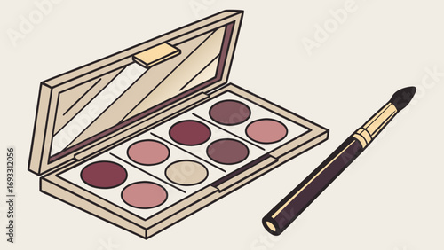 Eyeshadow palette with brush makeup cosmetics beauty product make up kit eye shadow kit cosmetic illustration beauty illustration fashion illustration flat lay makeup beauty supplies co.