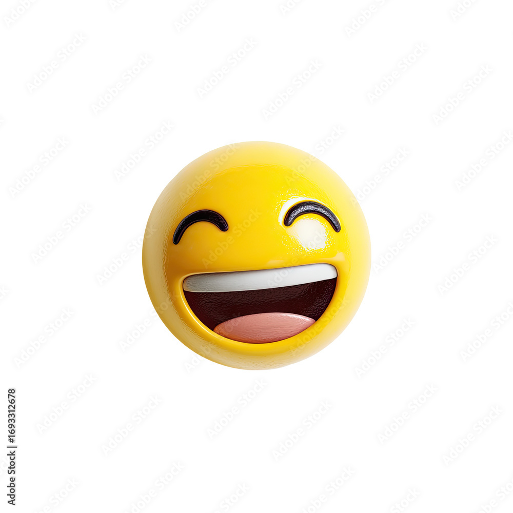 Fototapeta premium Smiling, laughing emoji. Round yellow face with happy expression