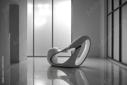 Wallpaper Mural Modern, minimalist chair in a bright, spacious room Torontodigital.ca