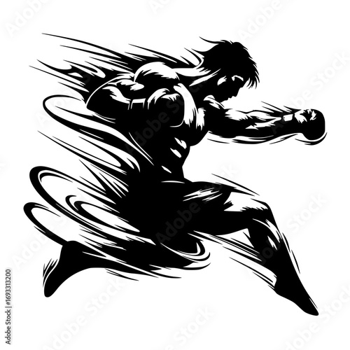 Silhouette of boxer punching power