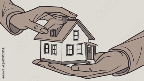 House model in hands real estate concept home ownership new home property family home house illustration home design architectural drawing home sweet home house for sale dream house h.