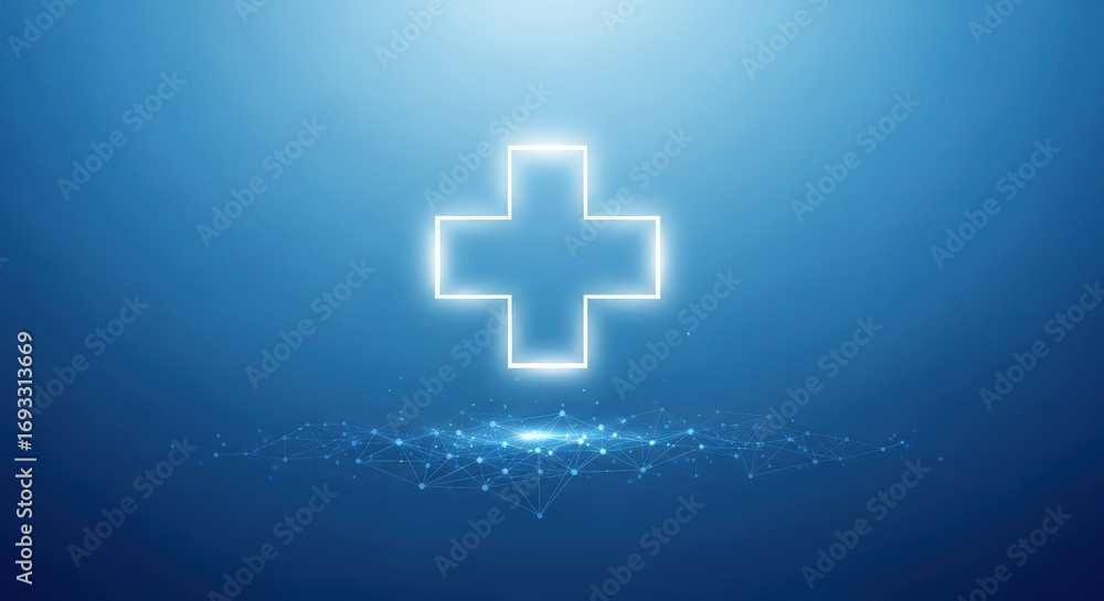 Fototapeta premium Blue glowing medical cross sign