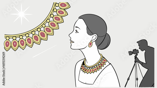 Jewelry photoshoot elegant woman necklace earrings photographer fashion illustration advertising design gemstone gold red stylish beautiful accessory glamour model portrait studi.