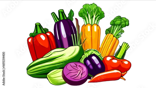 Vibrant illustration of various fresh vegetables in a colorful arrangement.