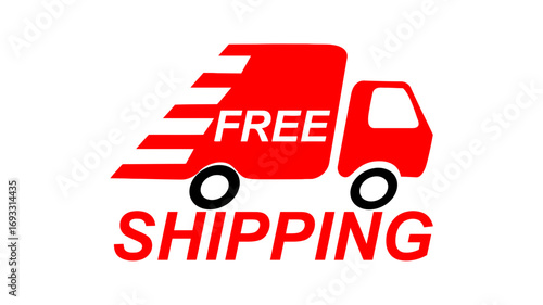 Free shipping truck icon in red and white.