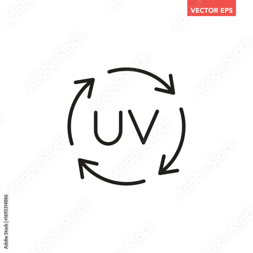 Black single sun protection line icon. Simple round UV with refresh arrows flat design vector pictogram, infographic interface elements for app logo web button ui ux isolated on white background