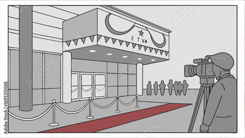 Premiere Event Red Carpet Filmmaking Camera Crowd Awards Ceremony Illustration.