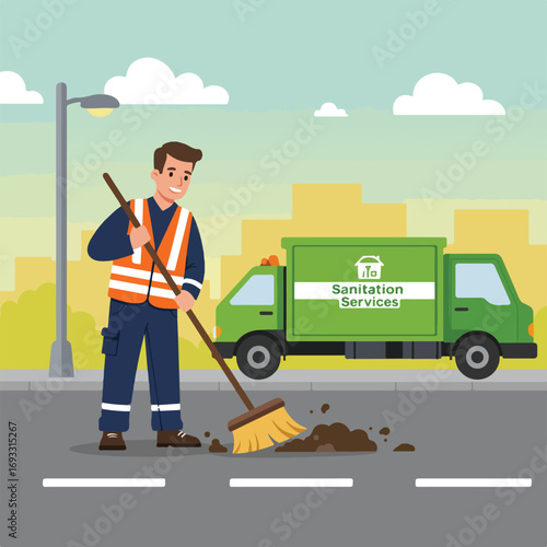 Sweeper cleans city street