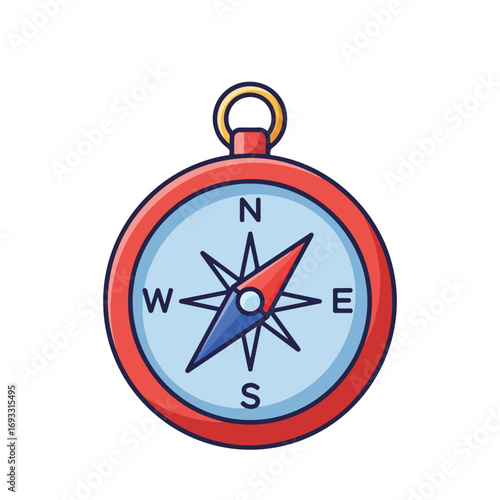 Isolated compass with directional points on light blue with red needle