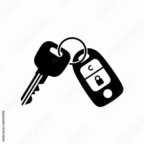Car Key Icon – Vehicle Keychain and Remote Control Silhouette Vector
