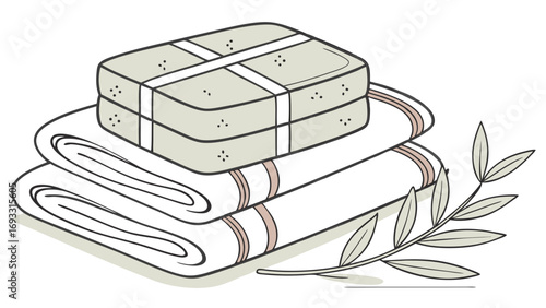 Spa products soap towels hygiene wellness relaxation bathroom clean fresh organic natural minimalist illustration design graphic artwork vector clipart image branding marketin.