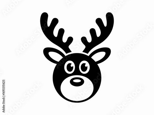 Cute Reindeer Icon – Christmas Deer Head Silhouette Vector Illustration