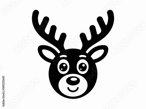 Cute Reindeer Icon – Christmas Deer Head Silhouette Vector Illustration