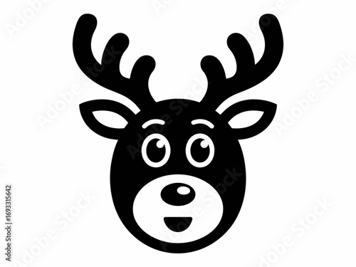 Cute Reindeer Icon – Christmas Deer Head Silhouette Vector Illustration